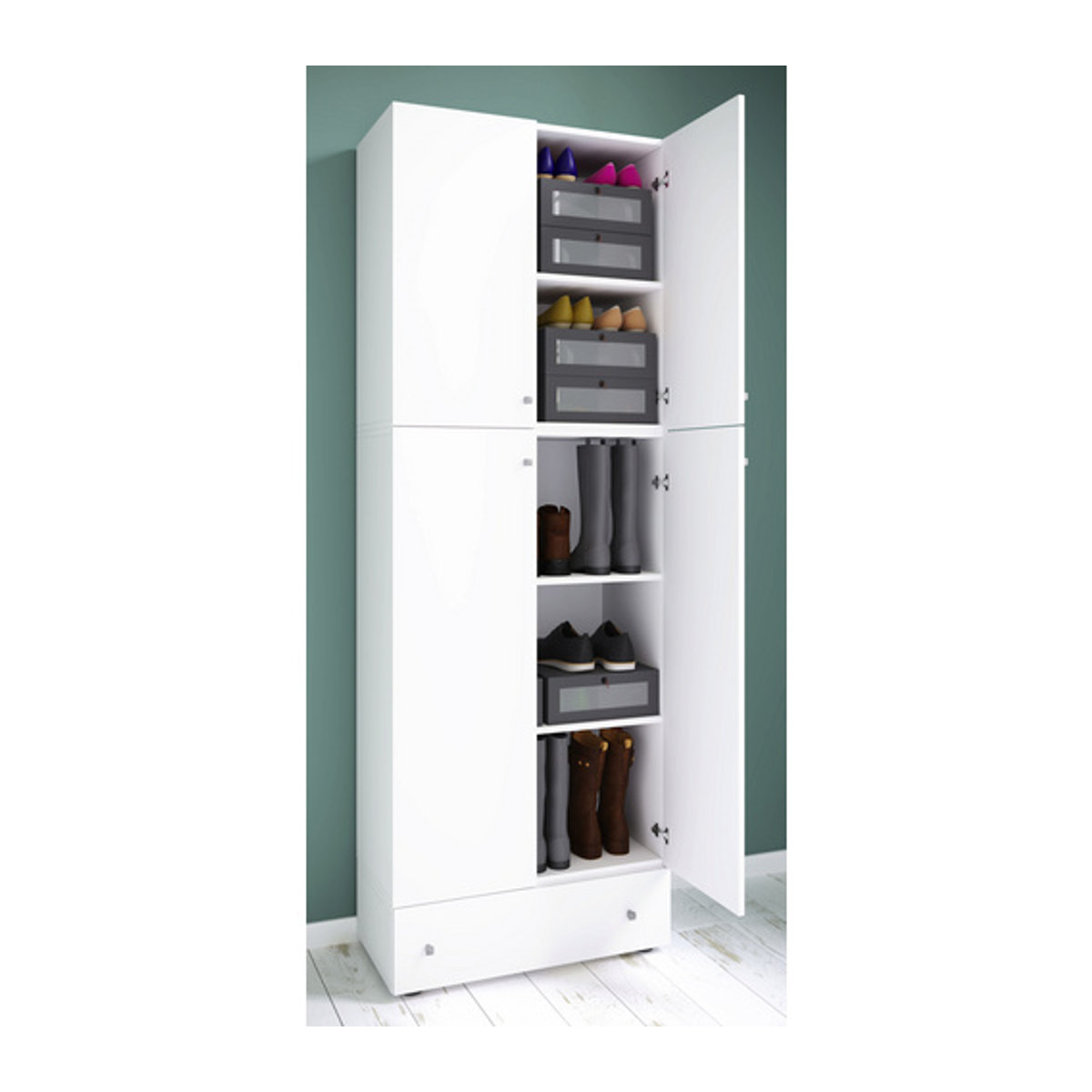 VCM Schuhschrank Lona in Weiß aus Holzwerkstoff, B/H/T: 39 x 200 x 70 cm - Bild 2