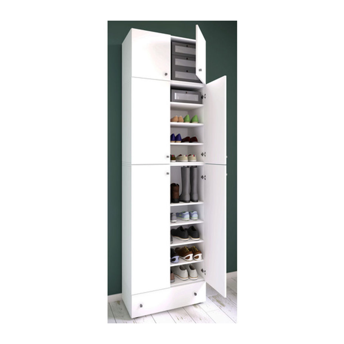 VCM Schuhschrank Lona in Weiß aus Holzwerkstoff mit Drehtüren und verstellbaren Regalböden, B/H/T: 70 x 240 x 39 cm - Bild 2