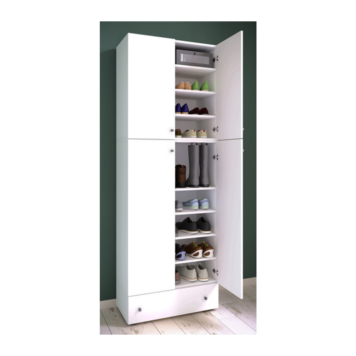 VCM Schuhschrank Lona in Weiß mit Drehtüren und verstellbaren Regalböden, B/H/T: 70 x 200 x 39 cm - Bild 2