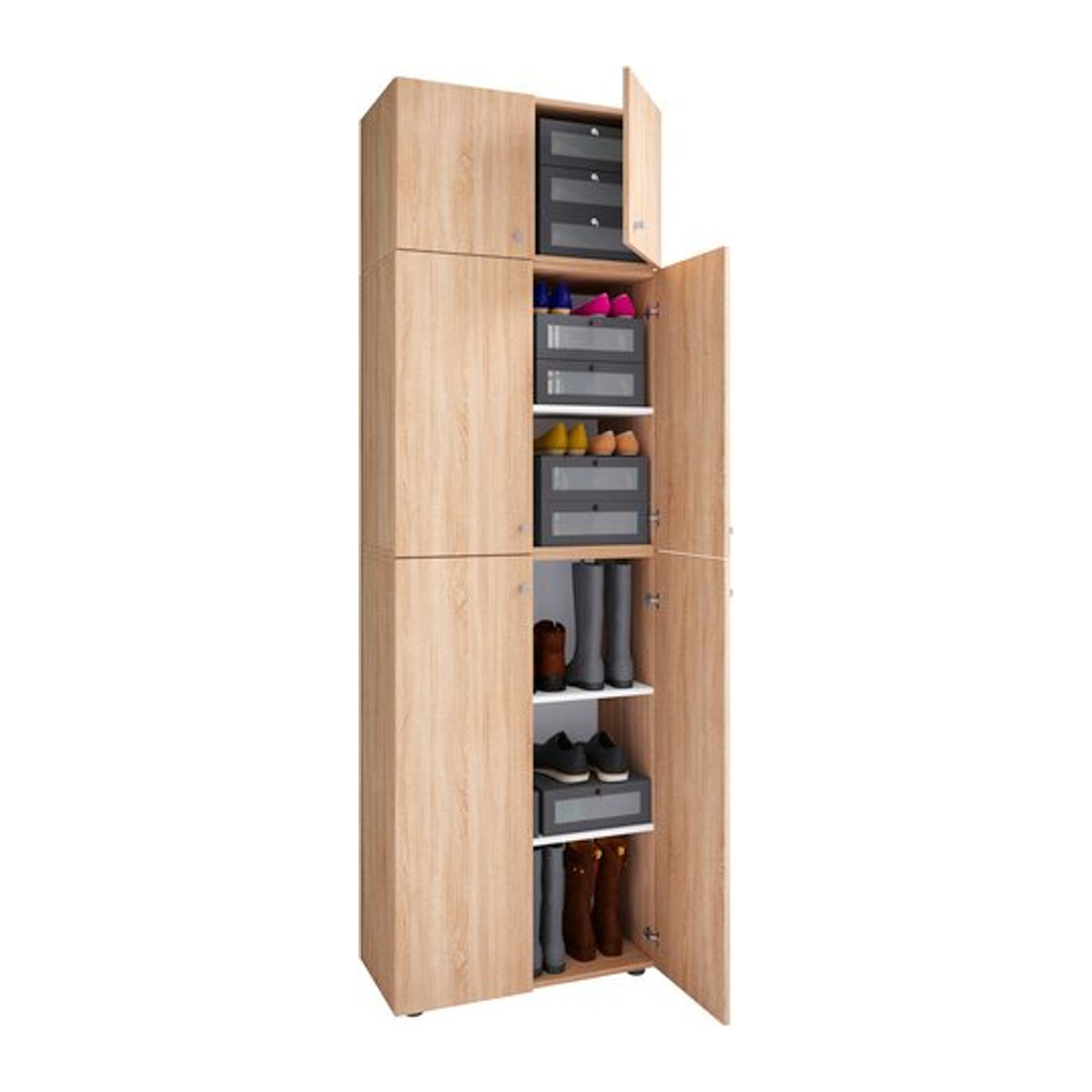 VCM Schuhschrank Lona in Weiß oder Eiche Natur aus Holzwerkstoff mit Drehtüren, B/H/T: 70 x 223 x 39 cm - Bild 1