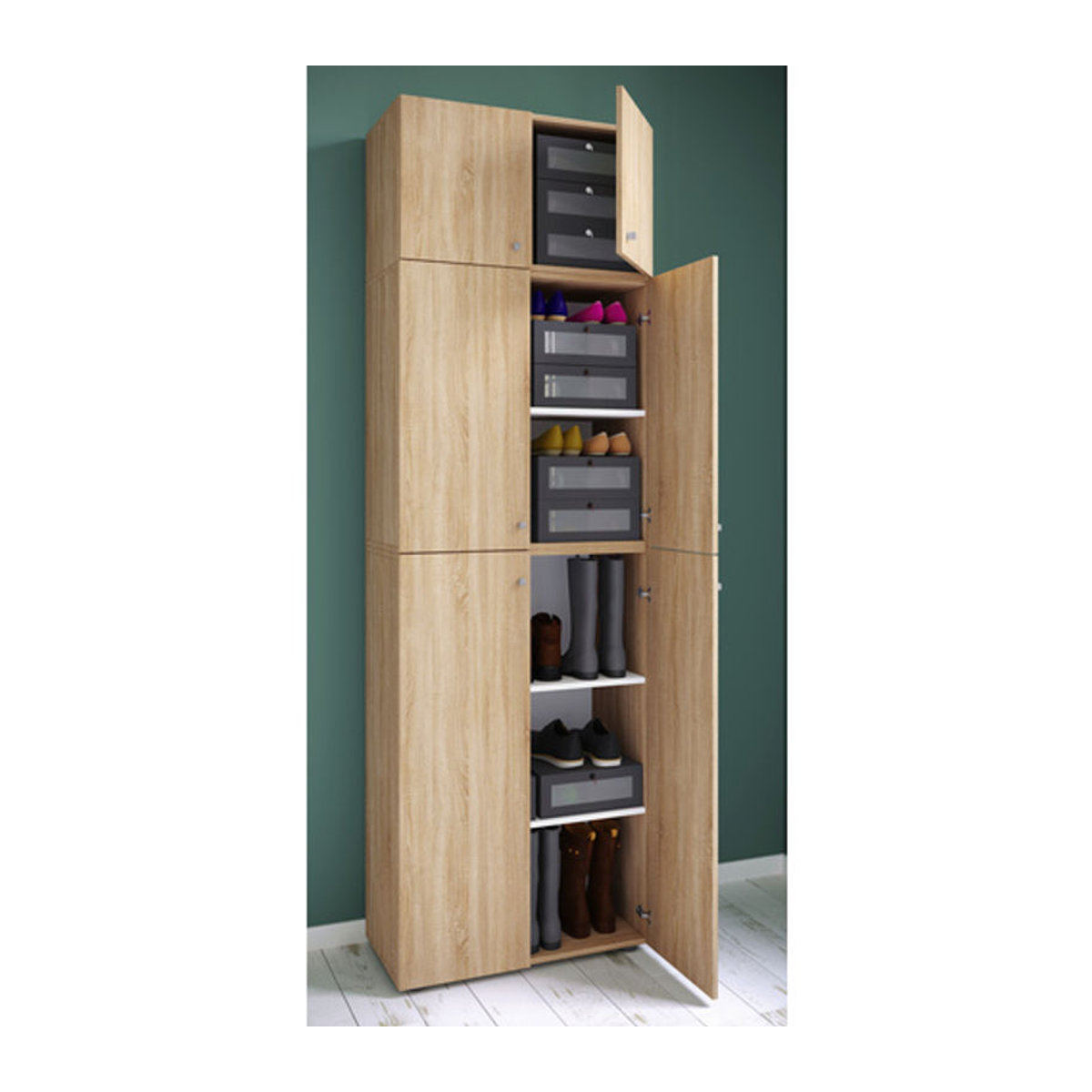 VCM Schuhschrank Lona in Weiß oder Eiche Natur aus Holzwerkstoff mit Drehtüren, B/H/T: 70 x 223 x 39 cm - Bild 2