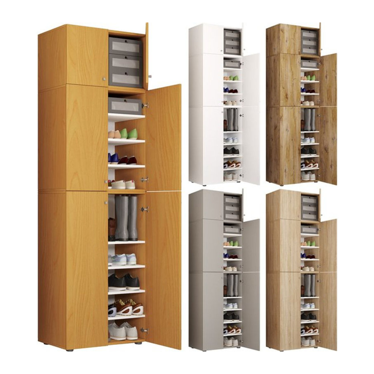 VCM Schuhschrank Lona in Weiß und Natur mit 9 Fächern und Drehtüren, H x B x T: 223 x 70 x 39 cm - Bild 1