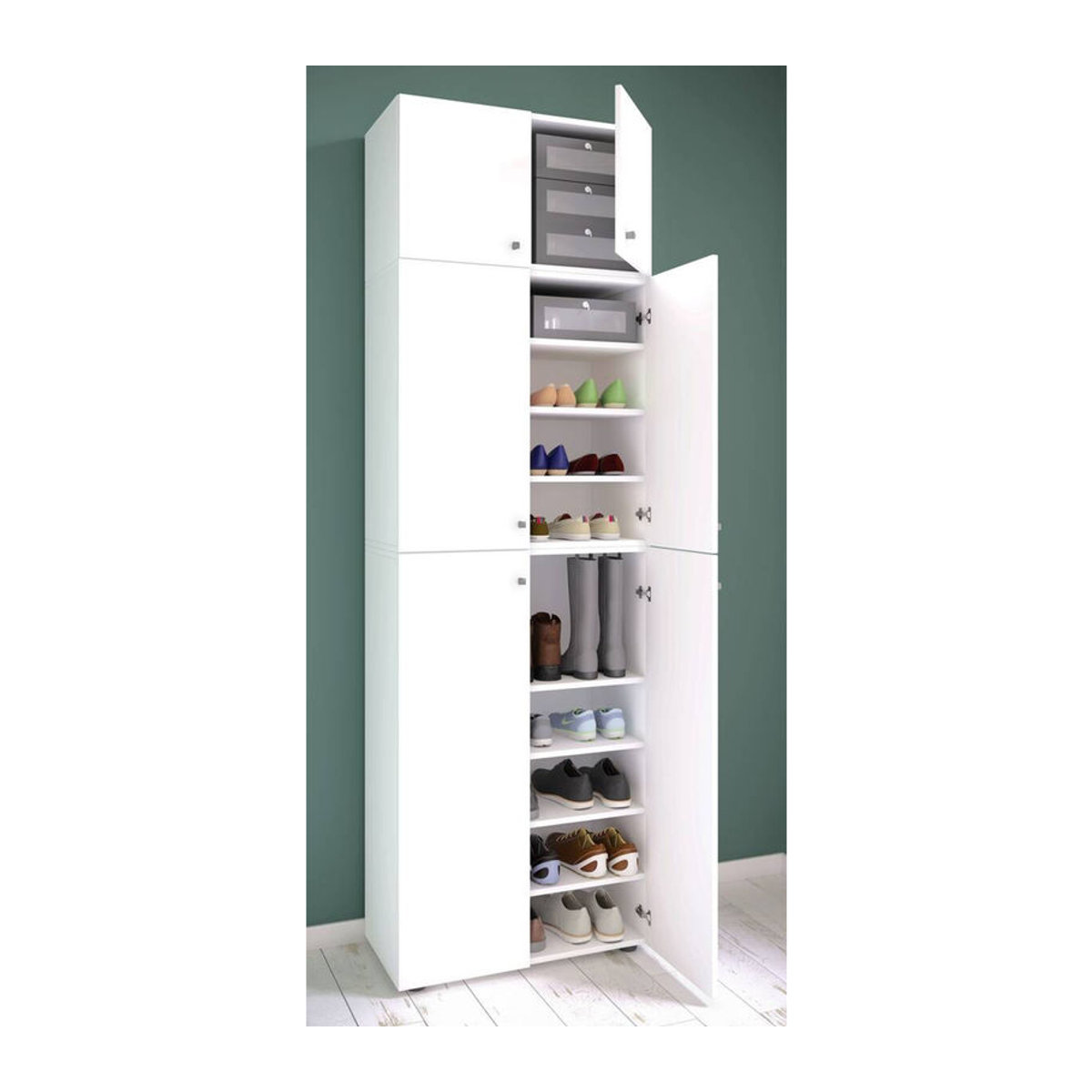 VCM Schuhschrank Lona in Weiß und Natur mit 9 Fächern und Drehtüren, H x B x T: 223 x 70 x 39 cm - Bild 3