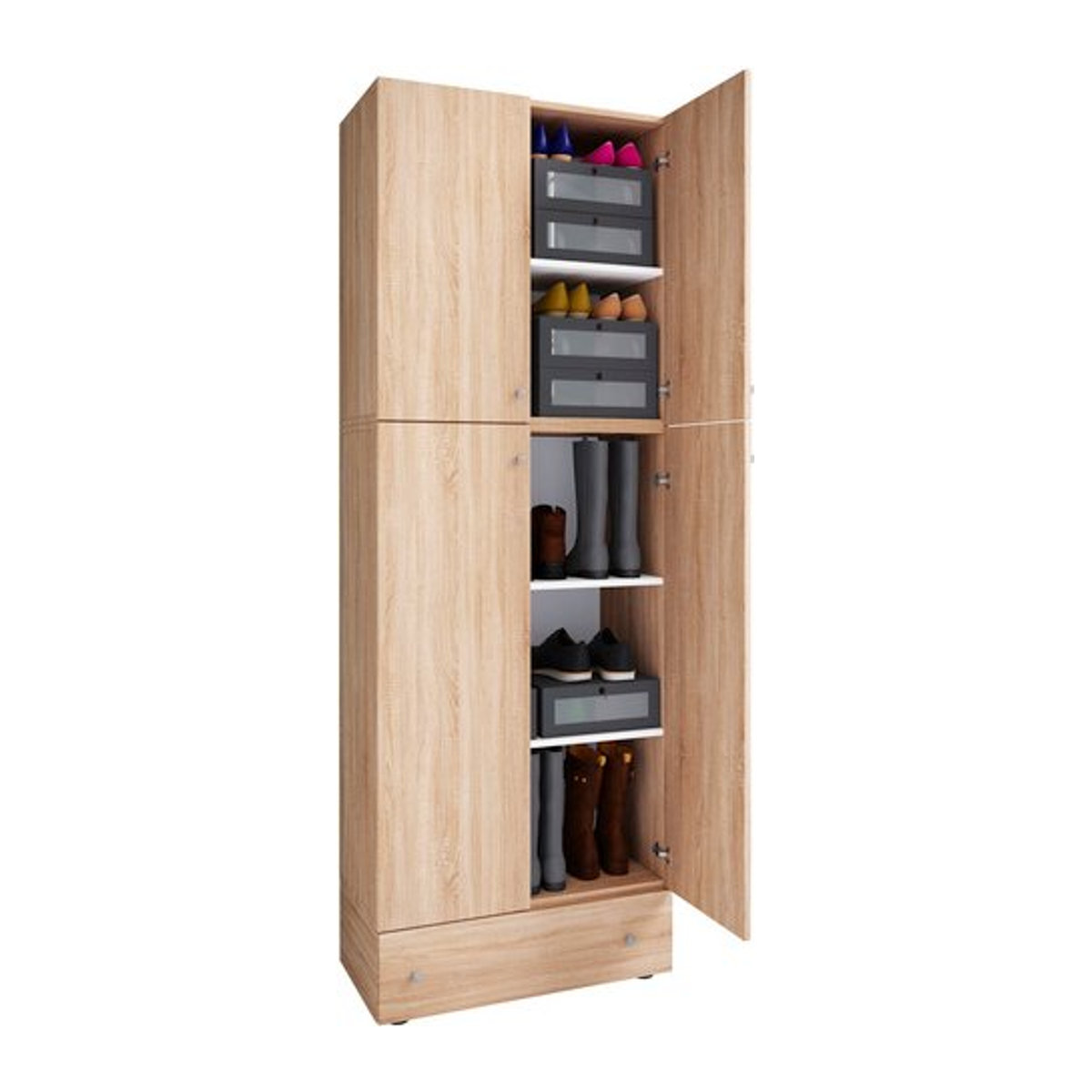 VCM Schuhschrank Lona mit Drehtüren und verstellbaren Regalen, B/H/T: 70 x 200 x 39 cm, Holzwerkstoff, Weiß oder Braun - Bild 1