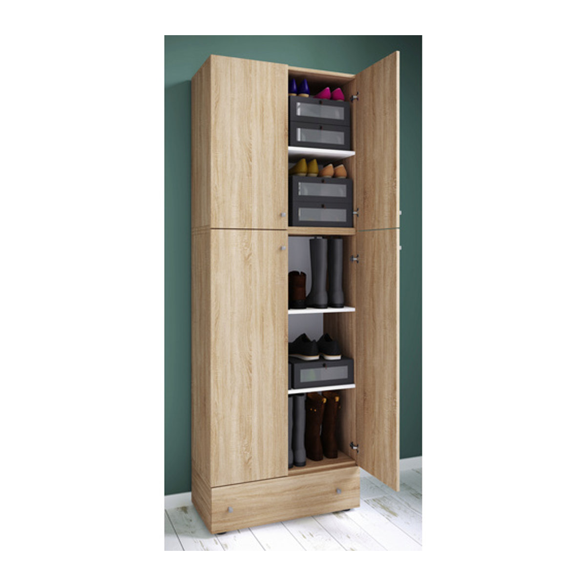 VCM Schuhschrank Lona mit Drehtüren und verstellbaren Regalen, B/H/T: 70 x 200 x 39 cm, Holzwerkstoff, Weiß oder Braun - Bild 2