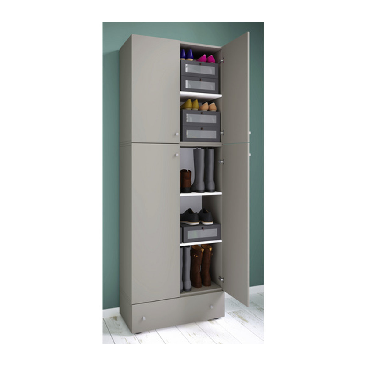 VCM Schuhschrank Lona Modern in Grau aus Holzwerkstoff B/T/H: 39 x 70 x 200 cm - Bild 2