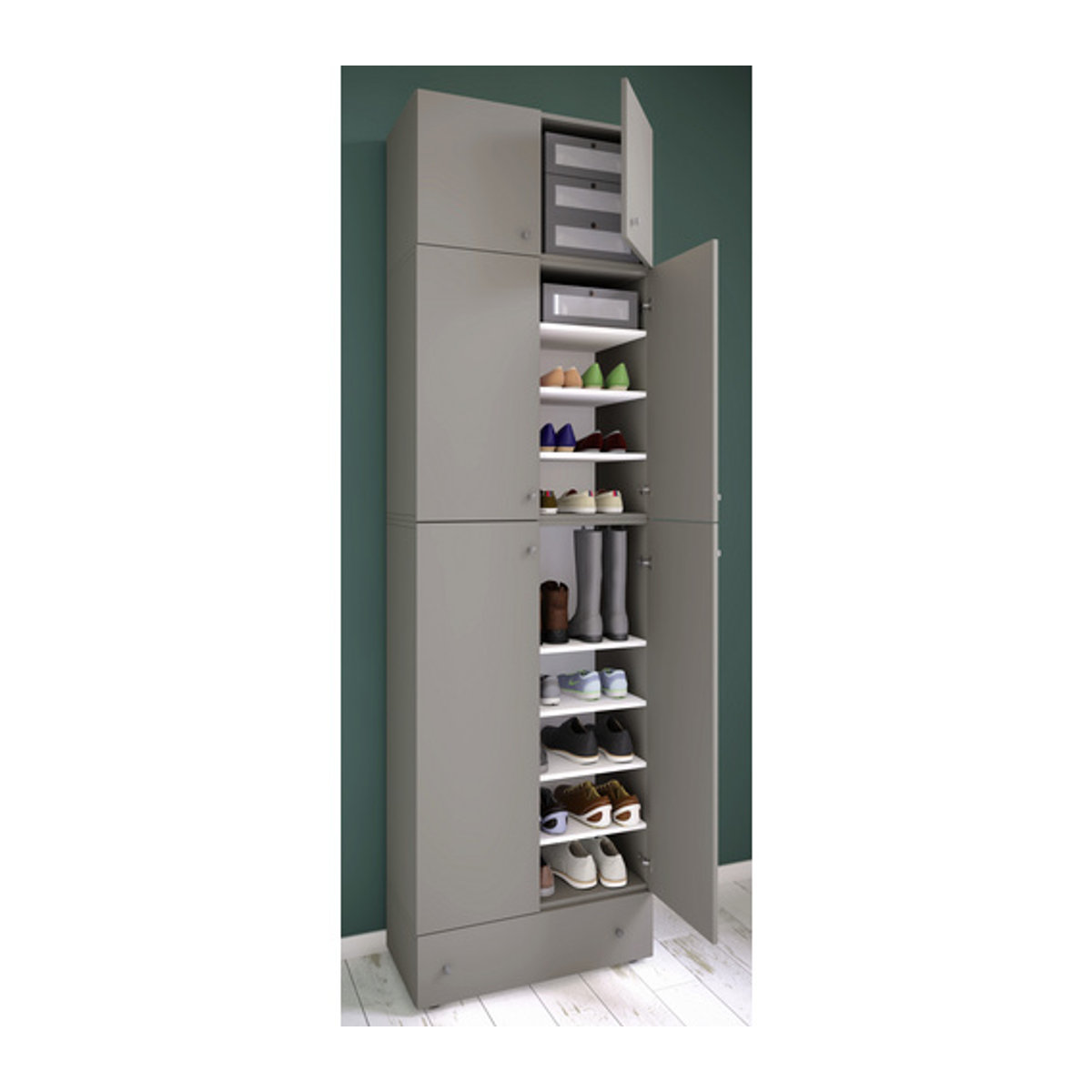 VCM Schuhschrank Lona modern in Grau und Weiß aus Holzwerkstoff, B/T/H: 70 x 39 x 240 cm - Bild 2