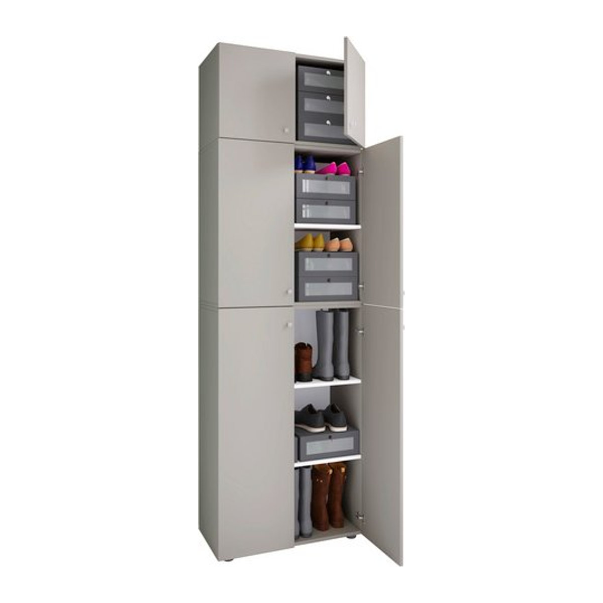 VCM Schuhschrank Lona modern in Grau und Weiß mit Drehtüren und verstellbaren Regalen, B/H/T: 70 x 223 x 39 cm - Bild 1