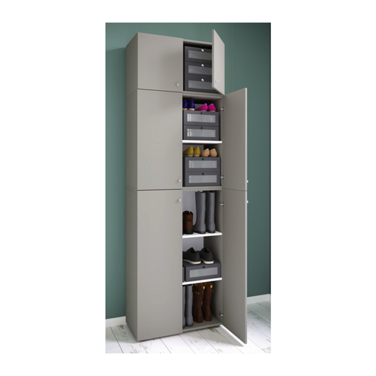VCM Schuhschrank Lona modern in Grau und Weiß mit Drehtüren und verstellbaren Regalen, B/H/T: 70 x 223 x 39 cm - Bild 2