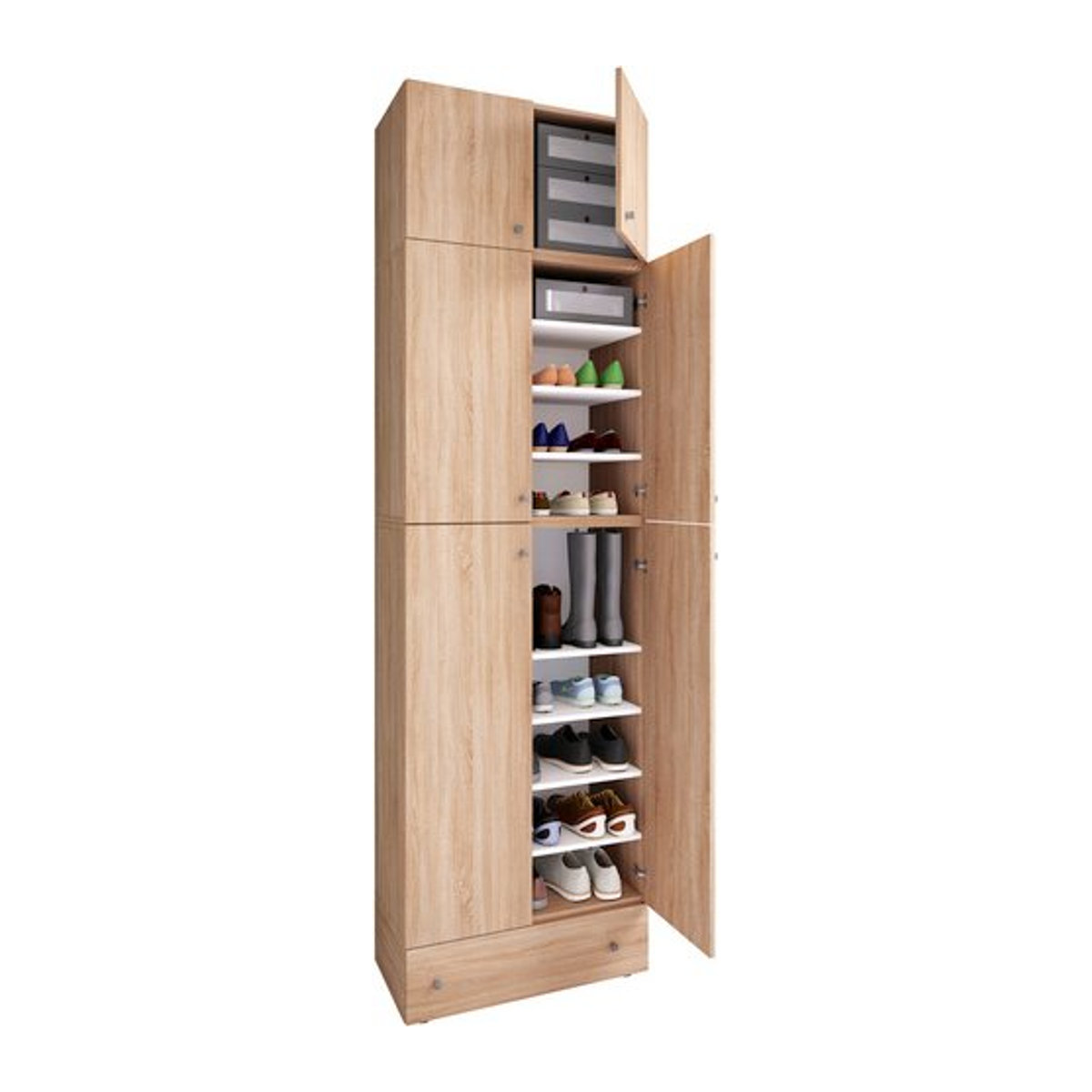 VCM Schuhschrank Lona Modern mit Drehtüren und verstellbaren Regalen, B/H/T: 70 x 240 x 39 cm, Weiß oder Braun - Bild 1