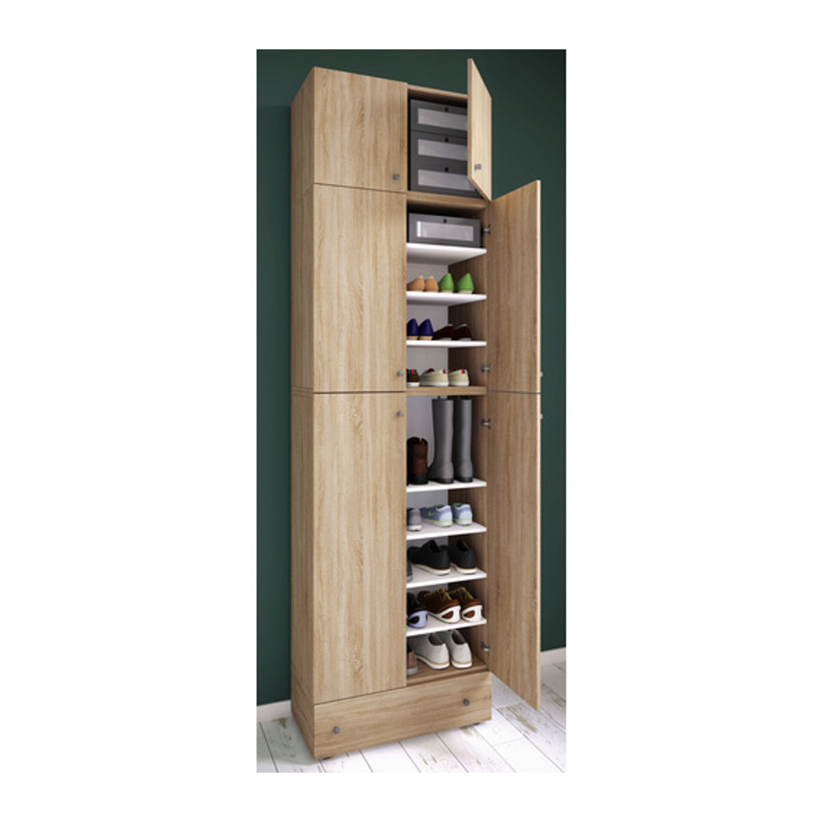VCM Schuhschrank Lona Modern mit Drehtüren und verstellbaren Regalen, B/H/T: 70 x 240 x 39 cm, Weiß oder Braun - Bild 2