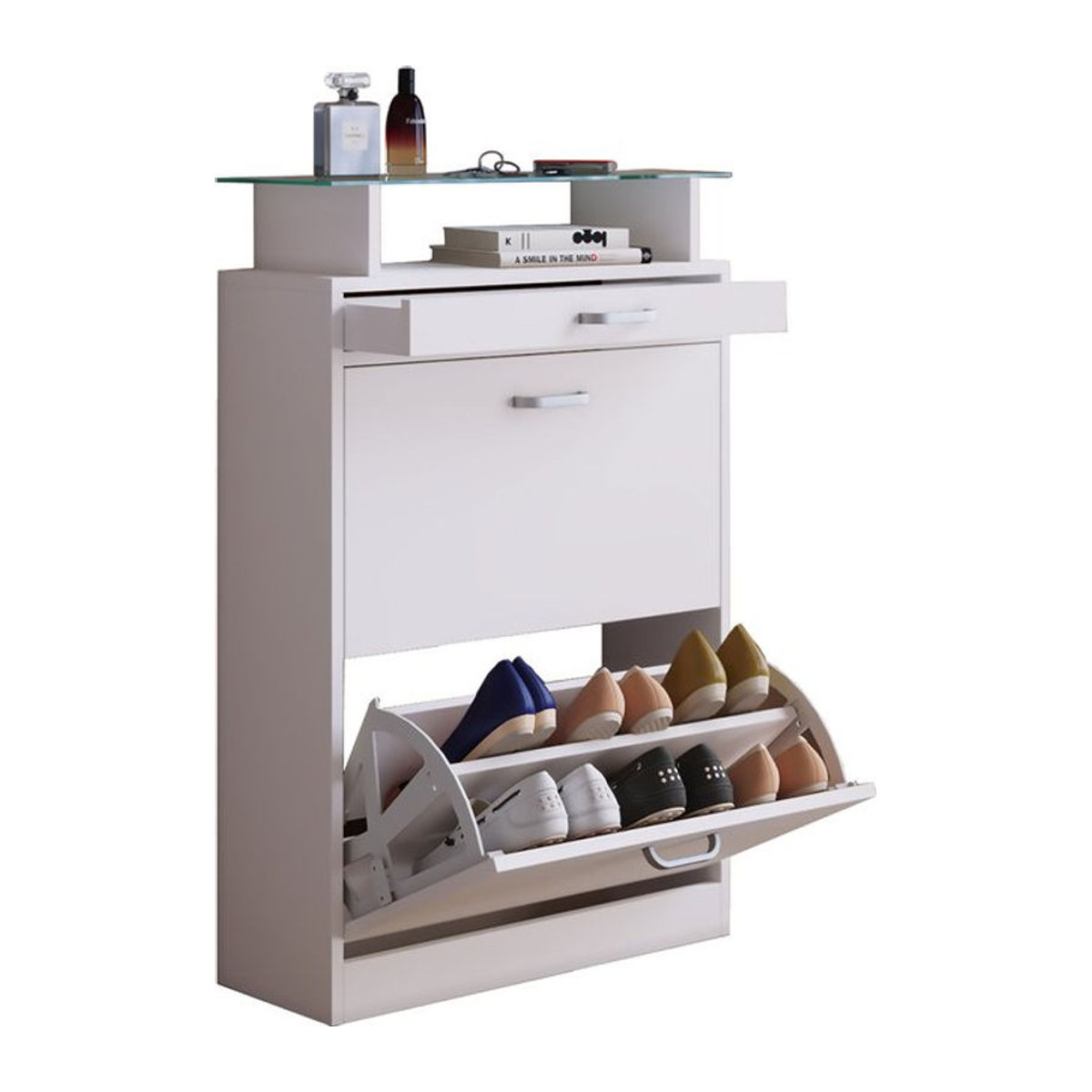 VCM Schuhschrank Sipos in Weiß aus Holzwerkstoff mit Drehtüren, B: 22 cm, H: 91 cm, T: 59 cm - Bild 1