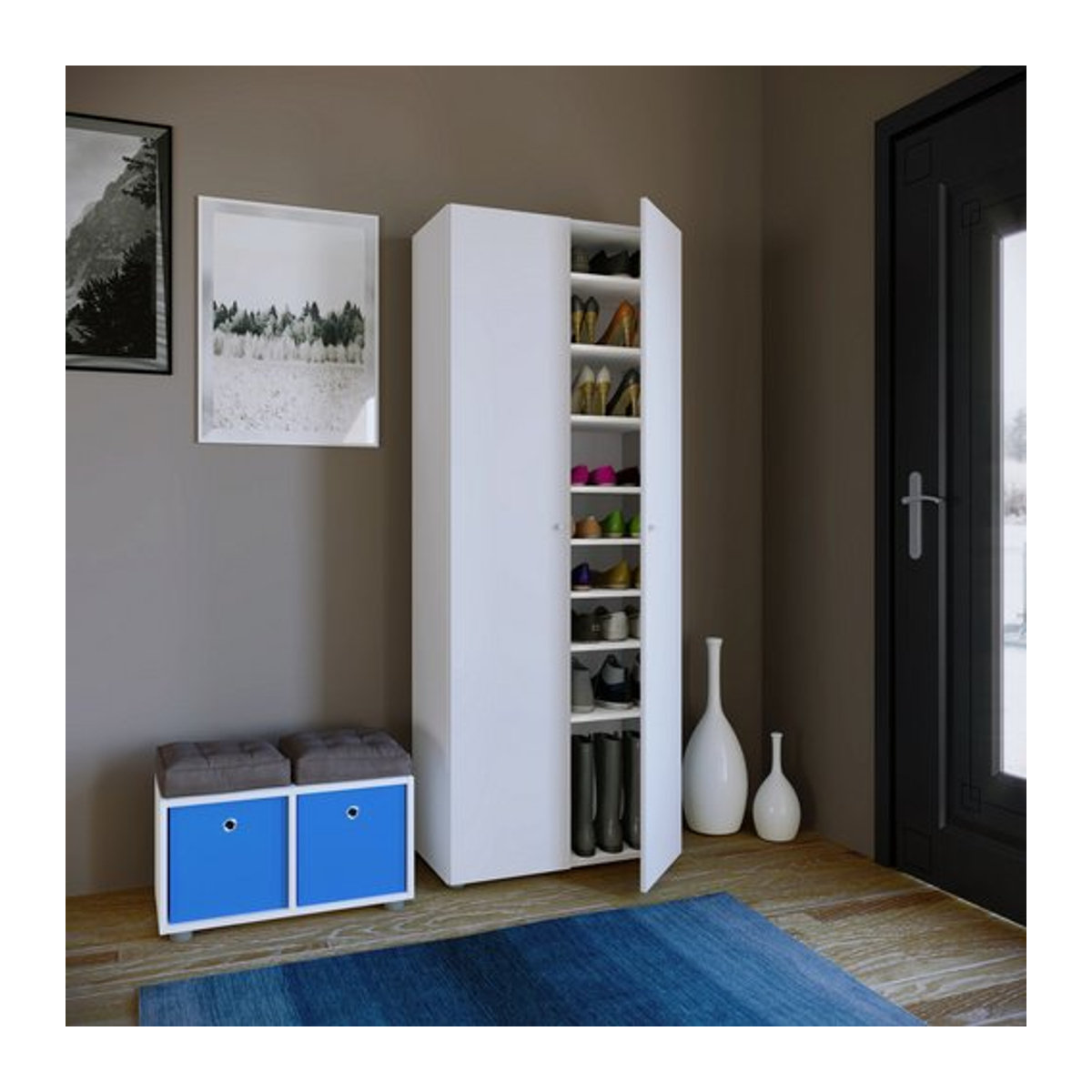 VCM Schuhschrank Vandol in Weiß mit verstellbaren Regalböden und Drehtüren, B: 70 cm, H: 178 cm, T: 40 cm - Bild 2