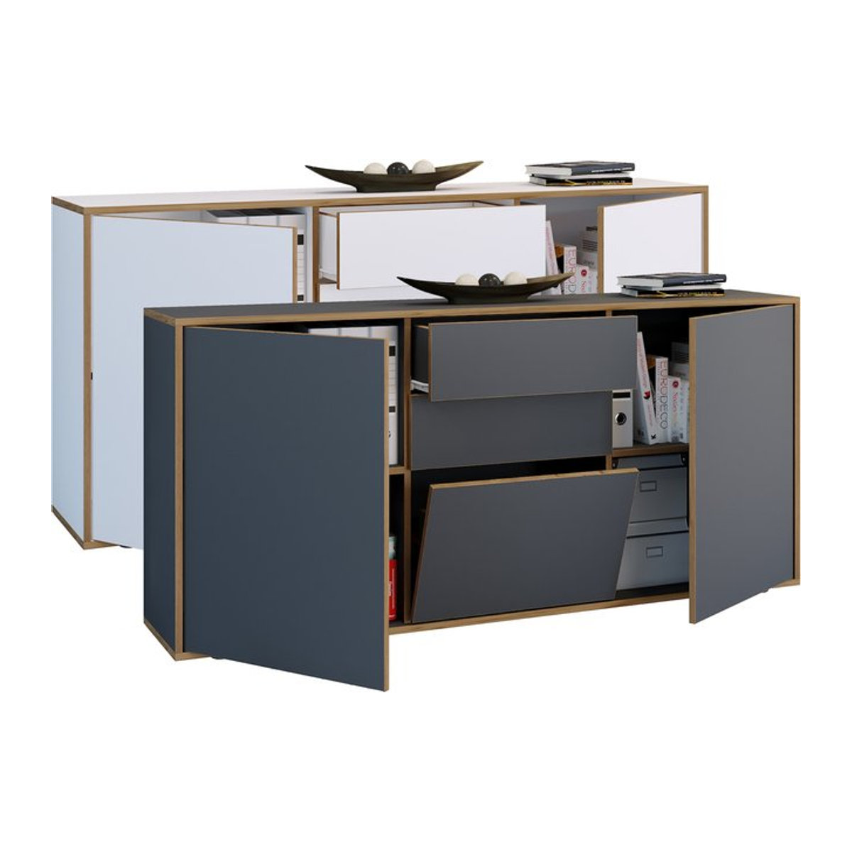 VCM Sideboard Salia aus Holz mit Drehtüren, Schubladen und Klappe, H x B x T: 74 x 160 x 33 cm - Bild 1