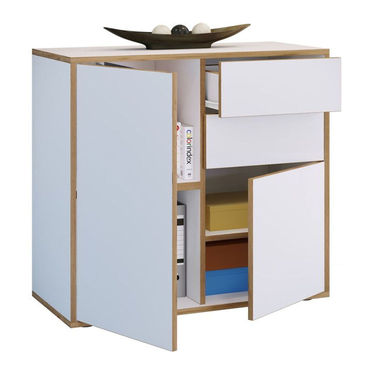 VCM Sideboard Salia aus Holz mit Drehtüren und Schubladen, Modern, Schwarz/Weiß, H x B x T: 74 x 80 x 33 cm - Bild 1