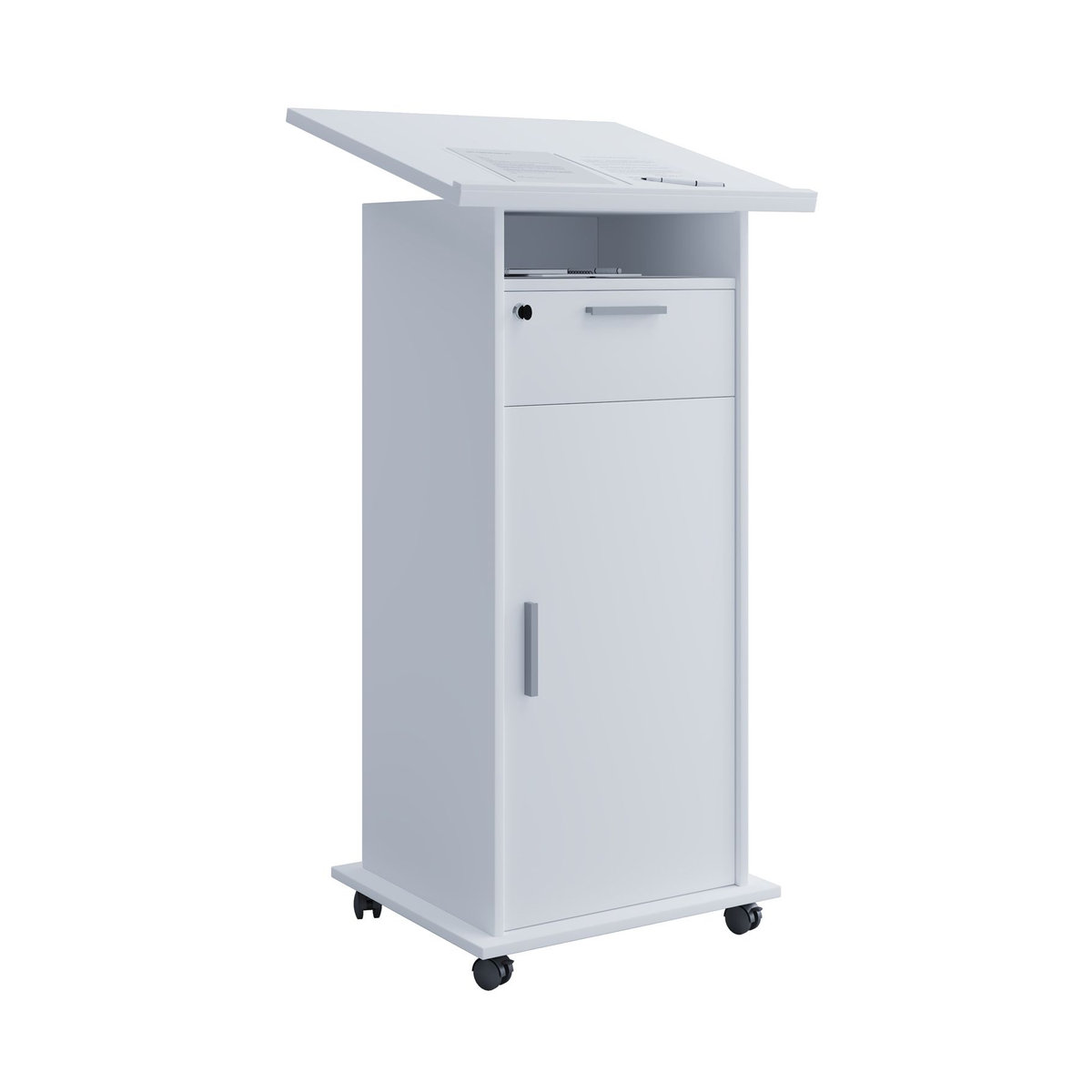 VCM Stehpult Meeta höhenverstellbar und neigbar in Weiss mit Schublade und Fächern B: 60 cm, T: 50 cm, H: 109-120 cm - Bild 2