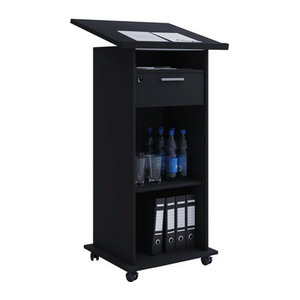 VCM Stehpult Melta, höhenverstellbar und neigbar, mobil mit 3 offenen Fächern und 1 abschließbarem Schub, Holz, Schwarz, B: 60 cm, T: 50 cm, H: 109-120 cm