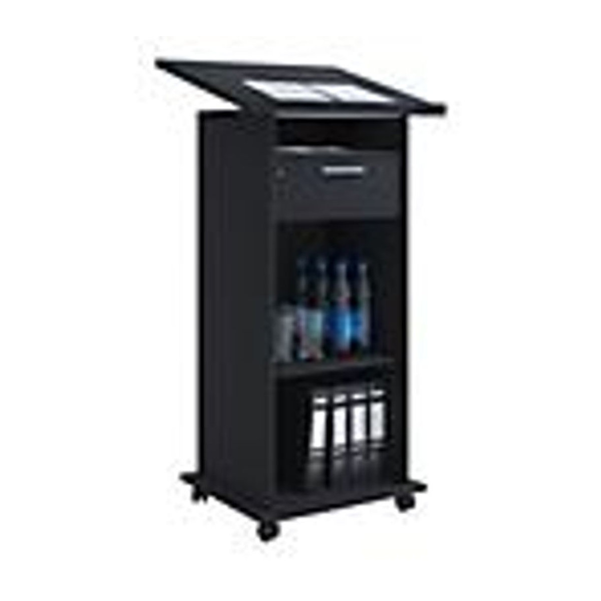 VCM Stehpult Melta, höhenverstellbar und neigbar, mobil mit 3 offenen Fächern und 1 abschließbarem Schub, Holz, Schwarz, B: 60 cm, T: 50 cm, H: 109-120 cm - Bild 2