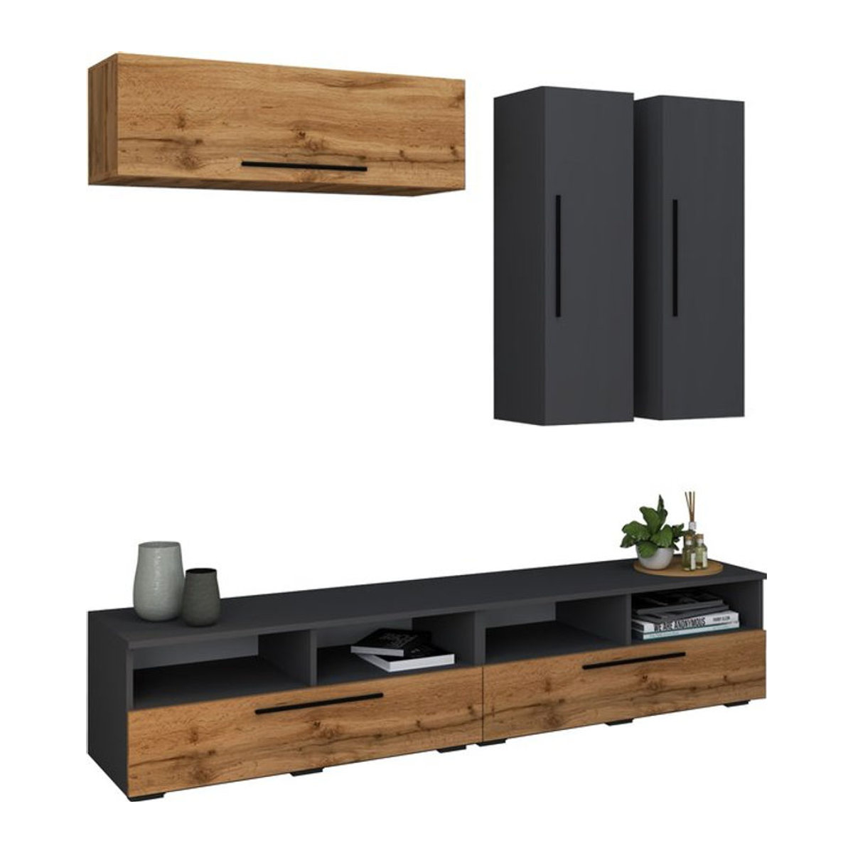 VCM TV-Schrank Arila XL Wohnwand in Schwarz/Weiß, Modern, H x B x T: 200 x 190 x 40 cm - Bild 1