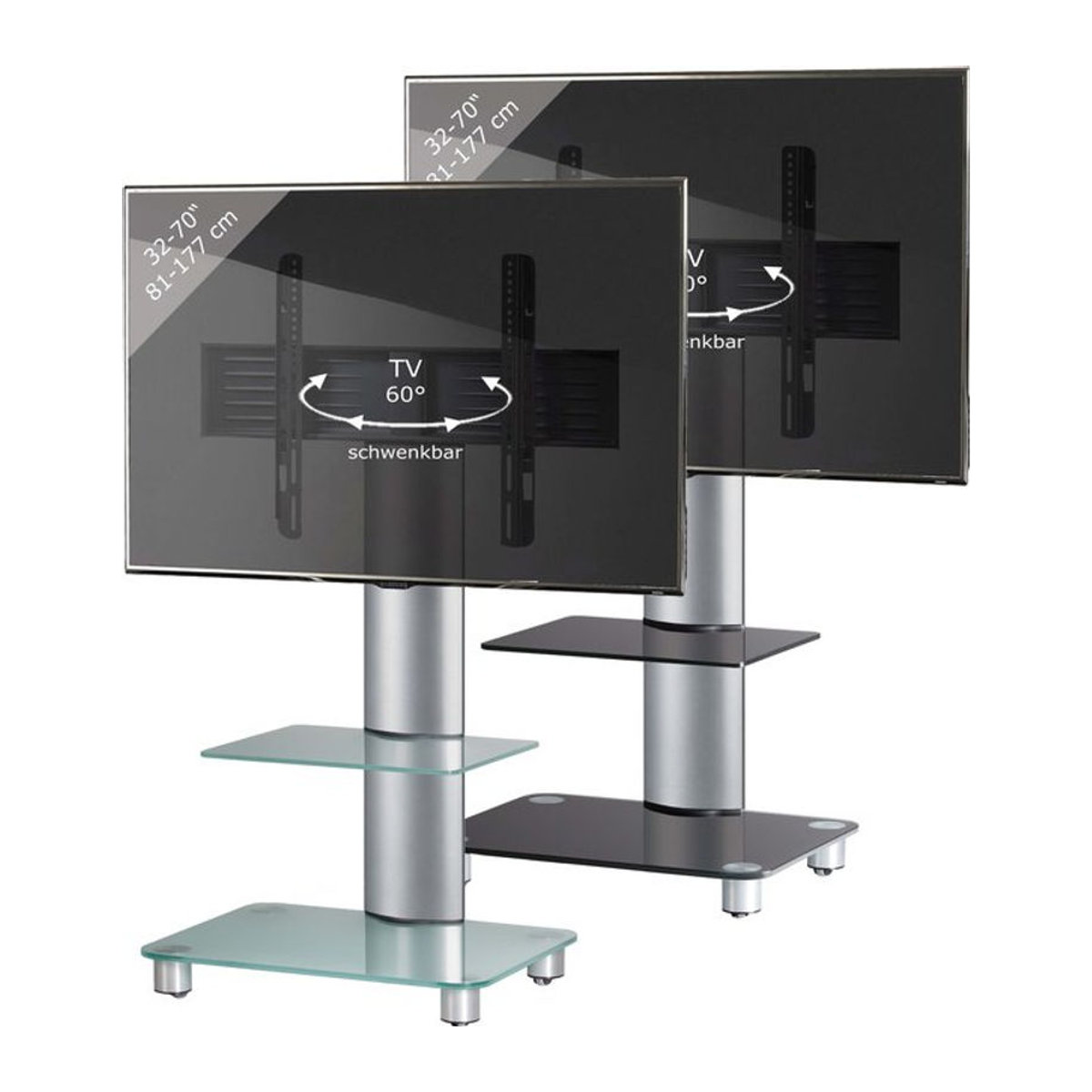 VCM TV Standfuß Tosal aus Aluminium und Glas für 32-70 Zoll, VESA max. 600x400 mm, alufarben, H x B x T: 100 x 60 x 44 cm - Bild 1