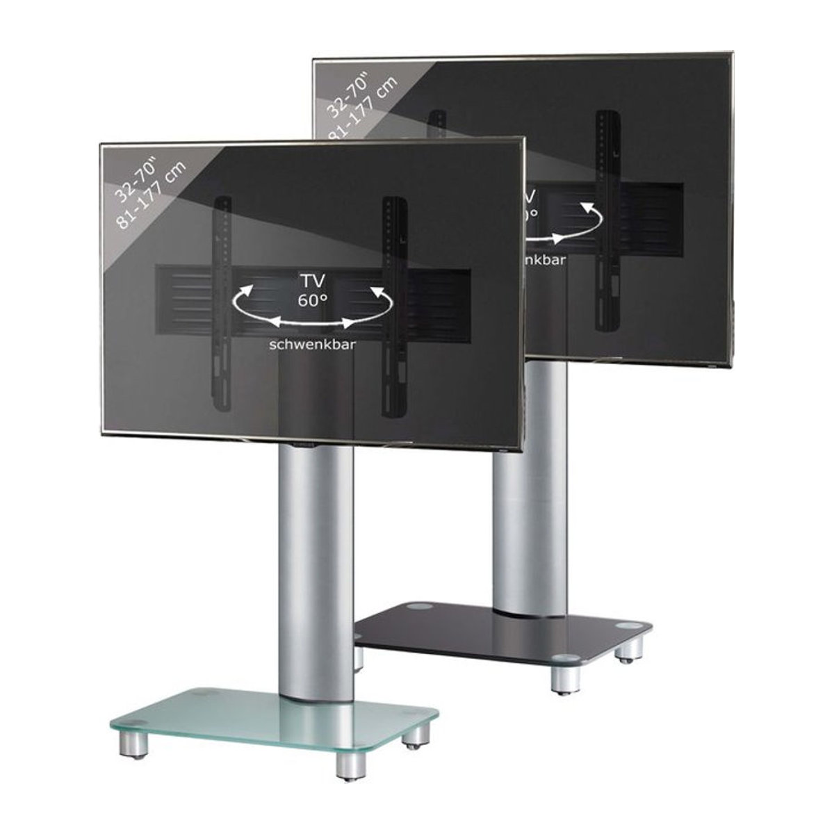 VCM TV Standfuß Tosal für 32-70 Zoll aus Aluminium und Glas mit Rollen, VESA max. 600x400 mm, H x B x T: 100 x 60 x 44 cm, Schwarz/Grau/Alufarben - Bild 1