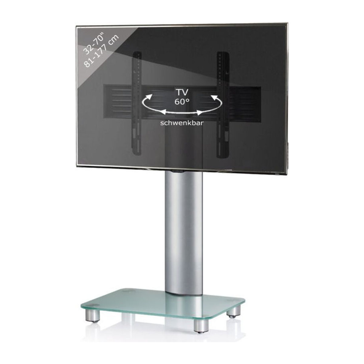 VCM TV Standfuß Tosal für 32-70 Zoll aus Aluminium und Glas mit Rollen, VESA max. 600x400 mm, H x B x T: 100 x 60 x 44 cm, Schwarz/Grau/Alufarben - Bild 2