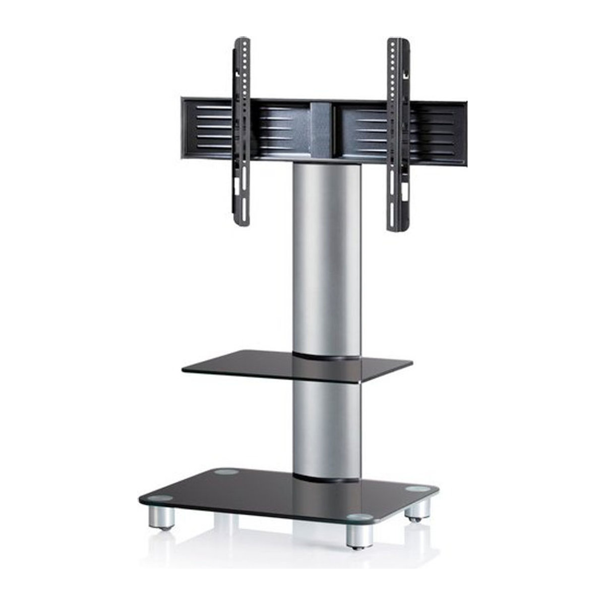 VCM TV Standfuß Tosal für 32-70 Zoll mit Zwischenboden aus Aluminium und Sicherheitsglas, Silber, H x B x T: 100 x 60 x 44 cm - Bild 1
