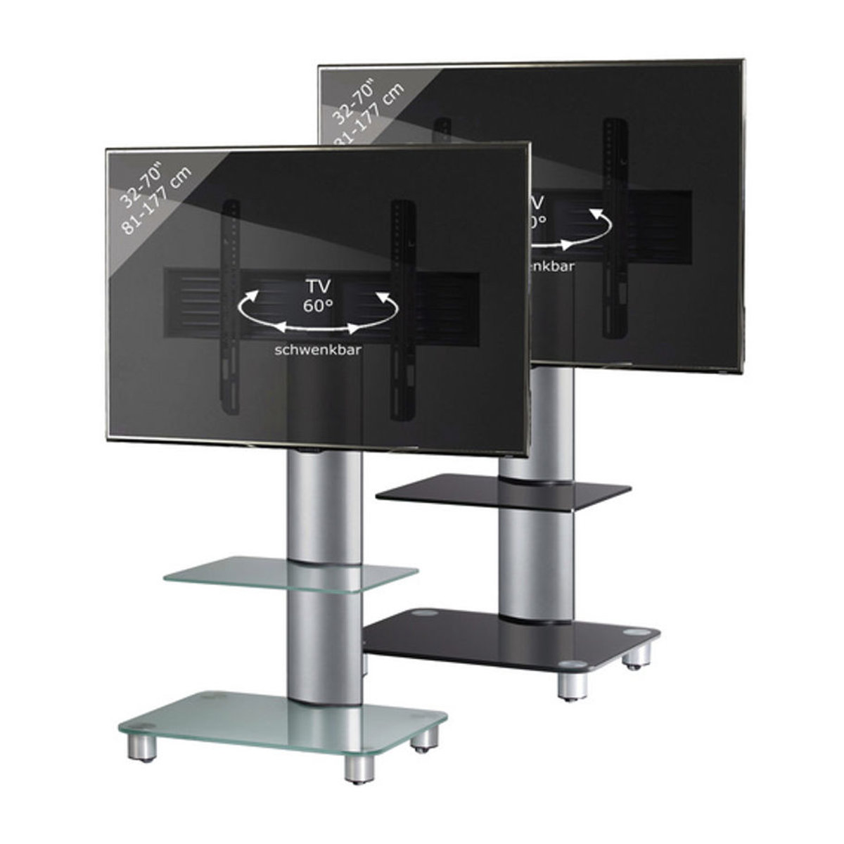 VCM TV Standfuß Tosal für 32-70 Zoll mit Zwischenboden aus Aluminium und Sicherheitsglas, Silber, H x B x T: 100 x 60 x 44 cm - Bild 2