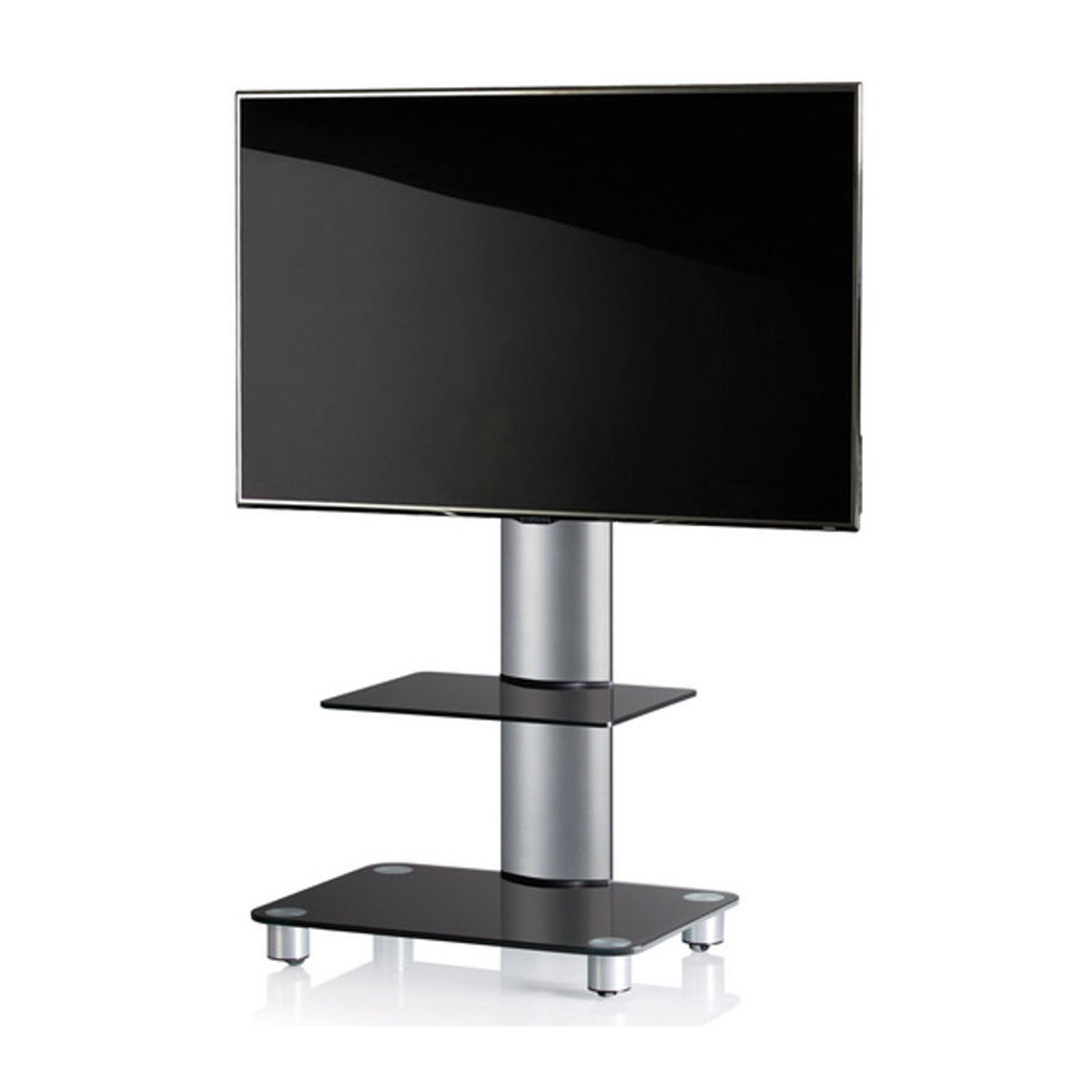 VCM TV Standfuß Tosal für 32-70 Zoll mit Zwischenboden aus Aluminium und Sicherheitsglas, Silber, H x B x T: 100 x 60 x 44 cm - Bild 3