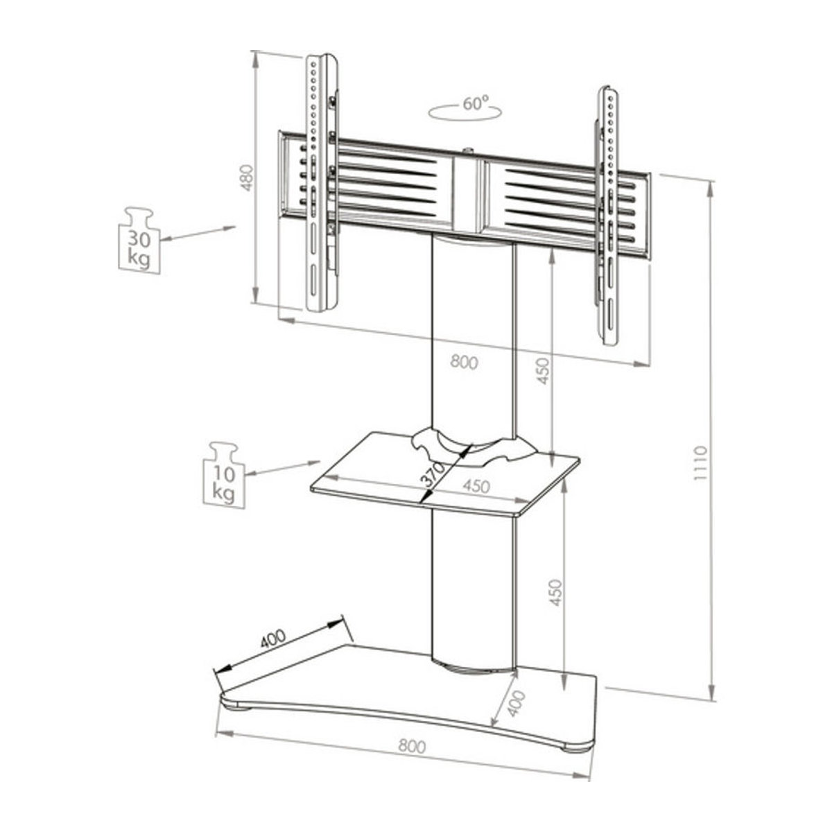 VCM TV Standfuß Zental HiFi-Rack aus Aluminium und Glas in Silber, H x B x T: 111 x 80 x 40 cm - Bild 2