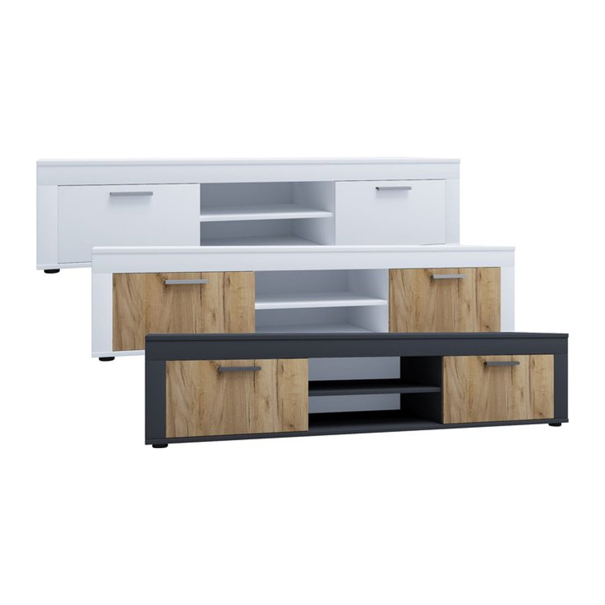 VCM Usilo XL Lowboard Fernsehregal in Weiß und Eiche Dekor, H x B x T: 37 x 160 x 45 cm - Bild 1
