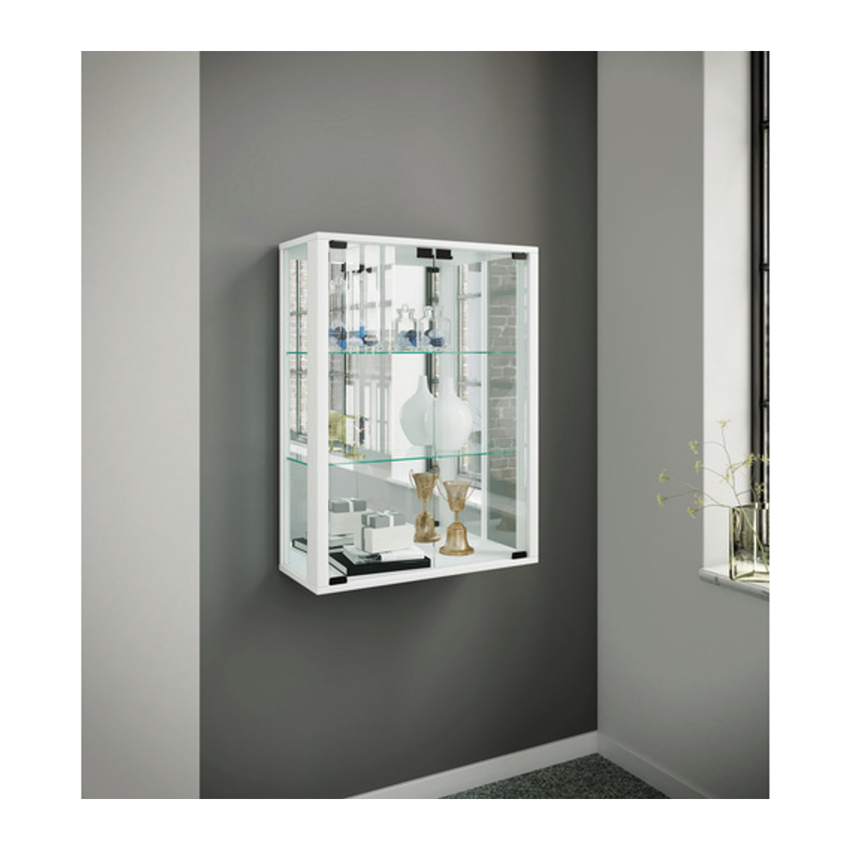 VCM Vitrine Udina Vitrinenschrank in Weiss aus Holzwerkstoff und Glas, B/H: 60 x 80 cm - Bild 2