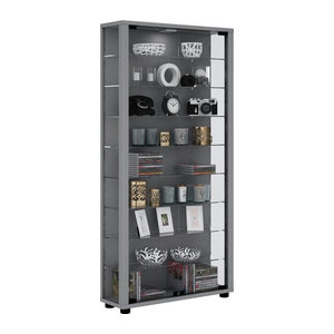 VCM Vitrinenschrank Lumo Maxi Modern in Silber und Grau aus Glas und Holzwerkstoff, B: 59 cm, H: 118 cm, T: 18 cm