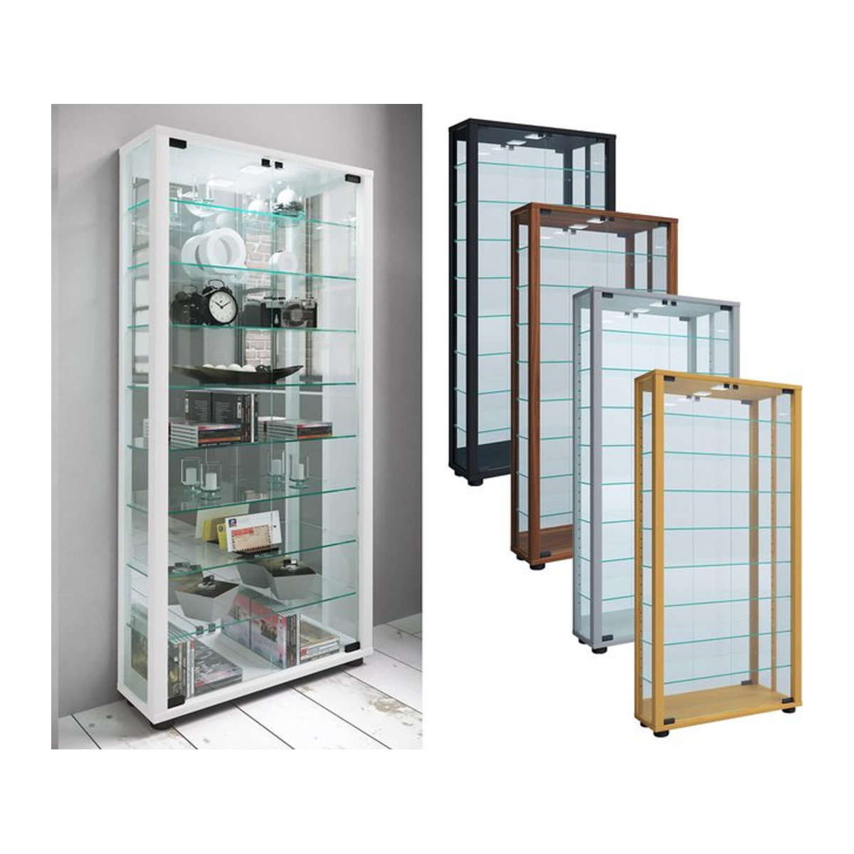 VCM Vitrinenschrank Lumo Maxi Spiegel aus Glas und Holzwerkstoff in Silber, H x B x T: 115 x 59 x 18 cm - Bild 1