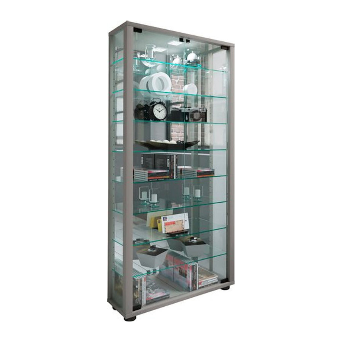 VCM Vitrinenschrank Lumo Maxi Spiegel aus Glas und Holzwerkstoff in Silber, H x B x T: 115 x 59 x 18 cm - Bild 2