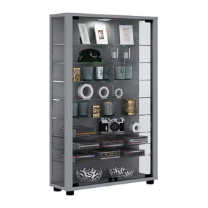 VCM Vitrinenschrank Lumo Mini in Silber aus Glas und Holzwerkstoff, B: 59 cm, H: 90 cm, T: 18 cm