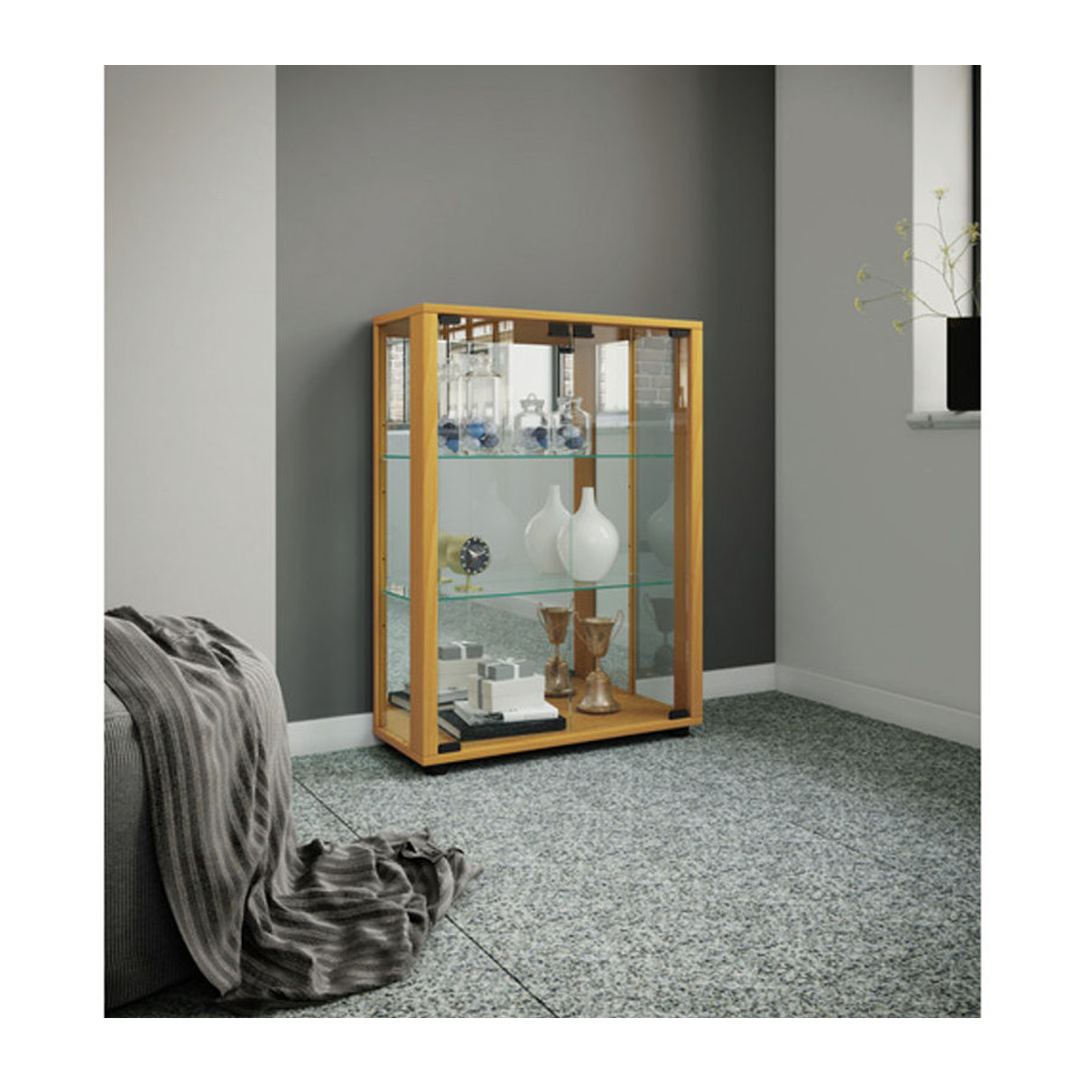 VCM Vitrinenschrank Sintalo in Buche mit LED-Beleuchtung und Glas, B/H: 60 x 80 cm - Bild 2