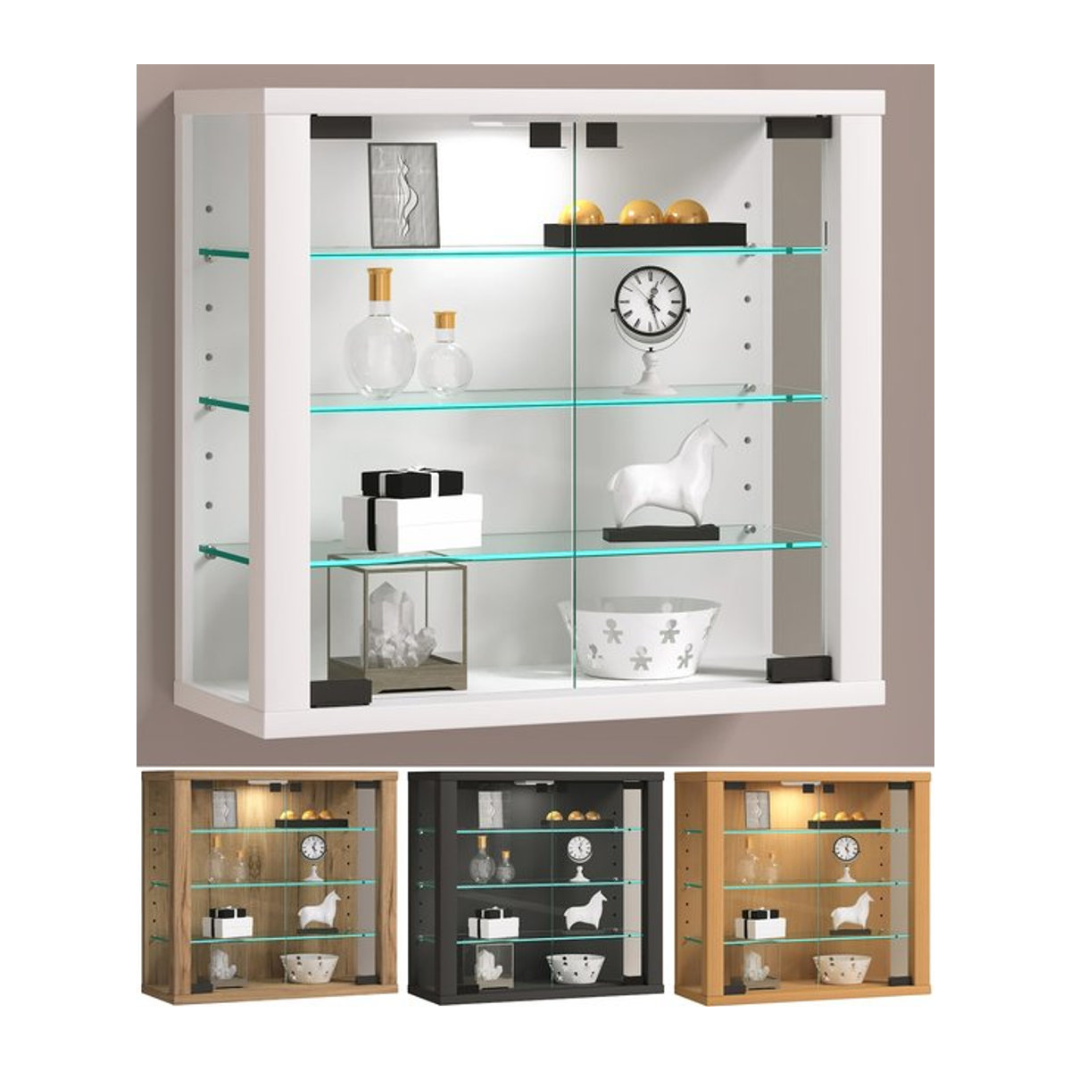 VCM Vitrosa S Hängevitrine aus Glas und Holz in Weiß mit Drehtüren, H x B x T: 40 x 43 x 18 cm - Bild 1
