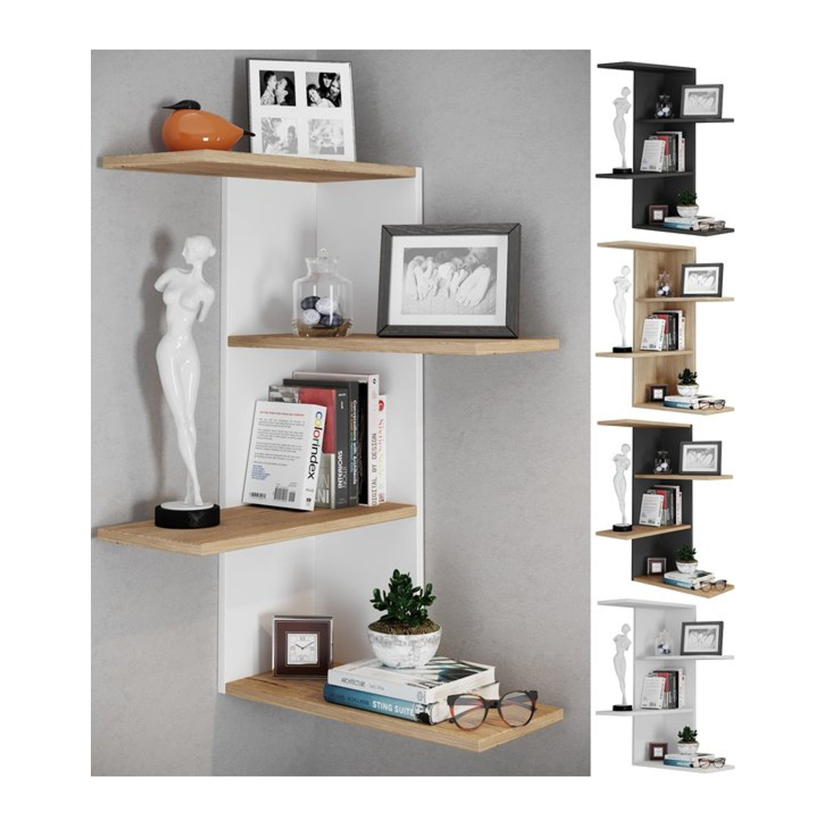 VCM Wandregal Balos aus Holz in Natur, hängendes Bücherregal modern und minimalistisch, H x B x T: 77 x 45 x 45 cm - Bild 1