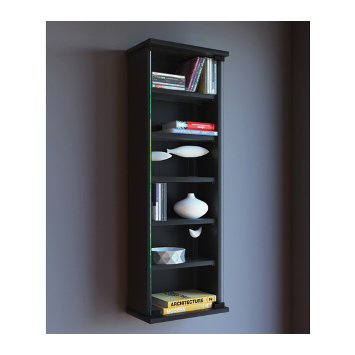 VCM Wandregal Loposa Schwarz aus Holzwerkstoff und Glas mit Drehtüren B/H/T: 91,5 x 31 x 18 cm - Bild 1