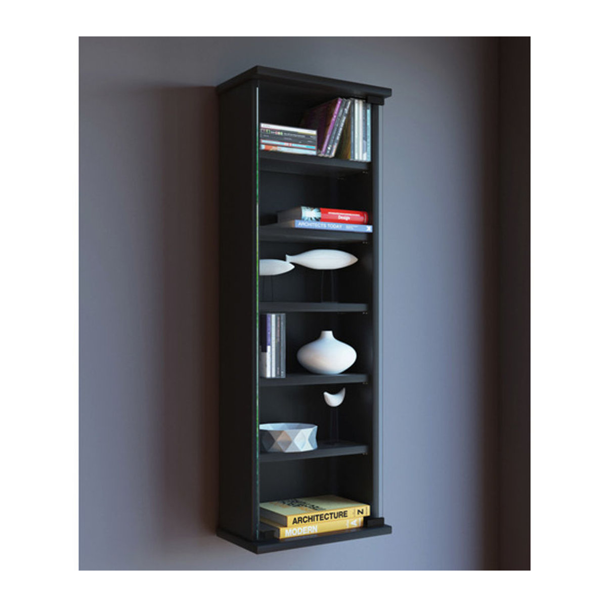 VCM Wandregal Loposa Schwarz aus Holzwerkstoff und Glas mit Drehtüren B/H/T: 91,5 x 31 x 18 cm - Bild 2