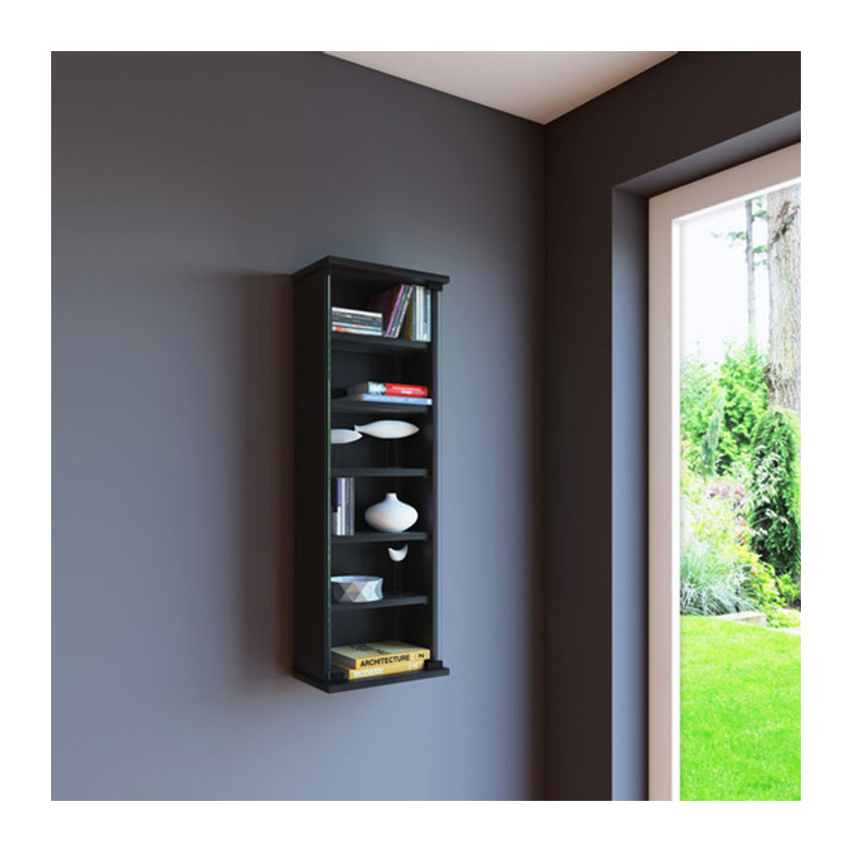 VCM Wandregal Loposa Schwarz aus Holzwerkstoff und Glas mit Drehtüren B/H/T: 91,5 x 31 x 18 cm - Bild 3