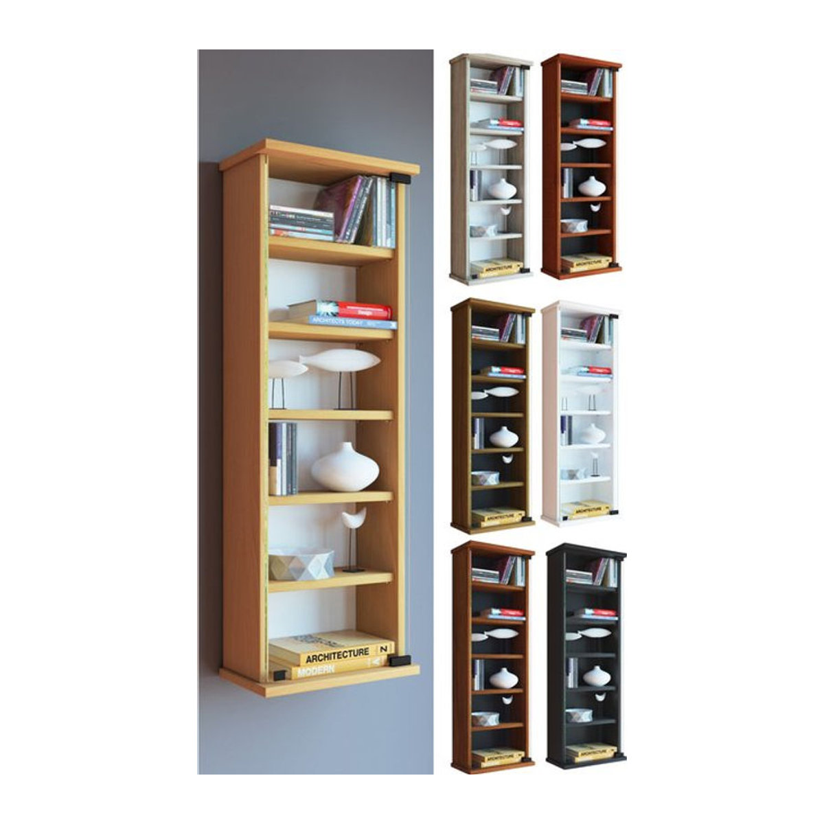 VCM Wandregal Loposa Schwarz aus Holzwerkstoff und Glas mit Drehtüren B/H/T: 91,5 x 31 x 18 cm - Bild 4