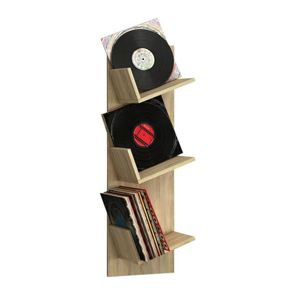 VCM Wandregal Sulda aus Holz in Braun mit drei Fächern für Schallplatten oder Bücher, H x B x T: 106,5 x 25,6 x 33 cm - Bild 2