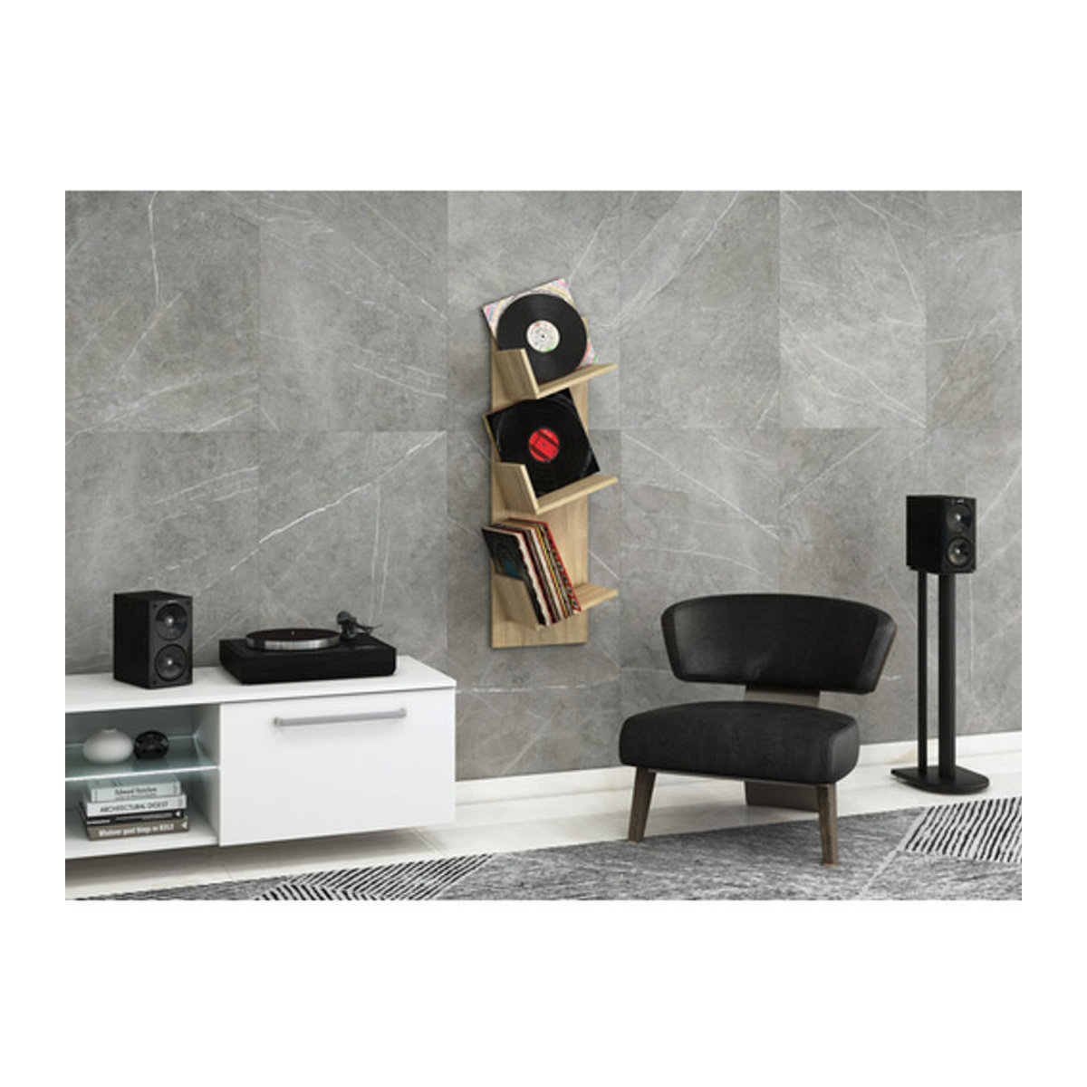 VCM Wandregal Sulda aus Holz in Braun mit drei Fächern für Schallplatten oder Bücher, H x B x T: 106,5 x 25,6 x 33 cm - Bild 3
