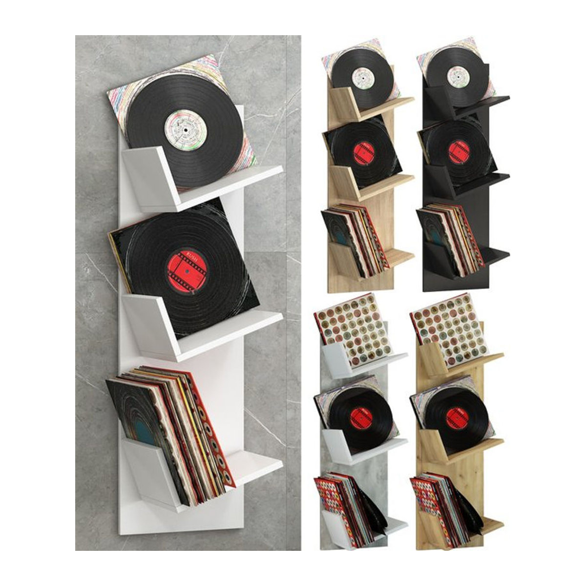 VCM Wandregal Sulda aus Holzwerkstoff in Weiß mit drei Fächern für Schallplatten oder Bücher, H x B x T: 106 x 33 x 26 cm - Bild 1