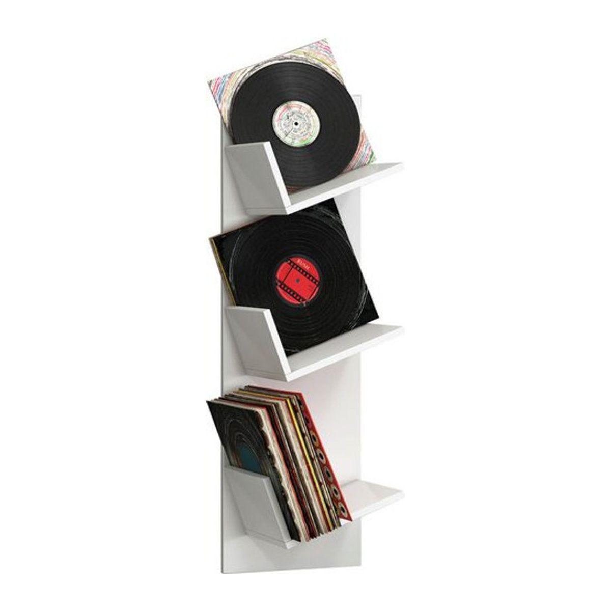 VCM Wandregal Sulda aus Holzwerkstoff in Weiß mit drei Fächern für Schallplatten oder Bücher, H x B x T: 106 x 33 x 26 cm - Bild 2