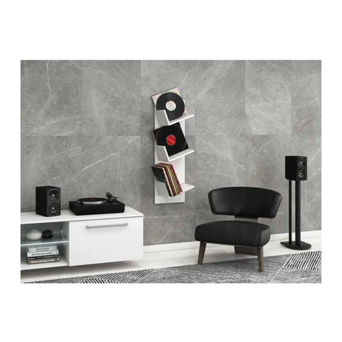 VCM Wandregal Sulda aus Holzwerkstoff in Weiß mit drei Fächern für Schallplatten oder Bücher, H x B x T: 106 x 33 x 26 cm - Bild 3