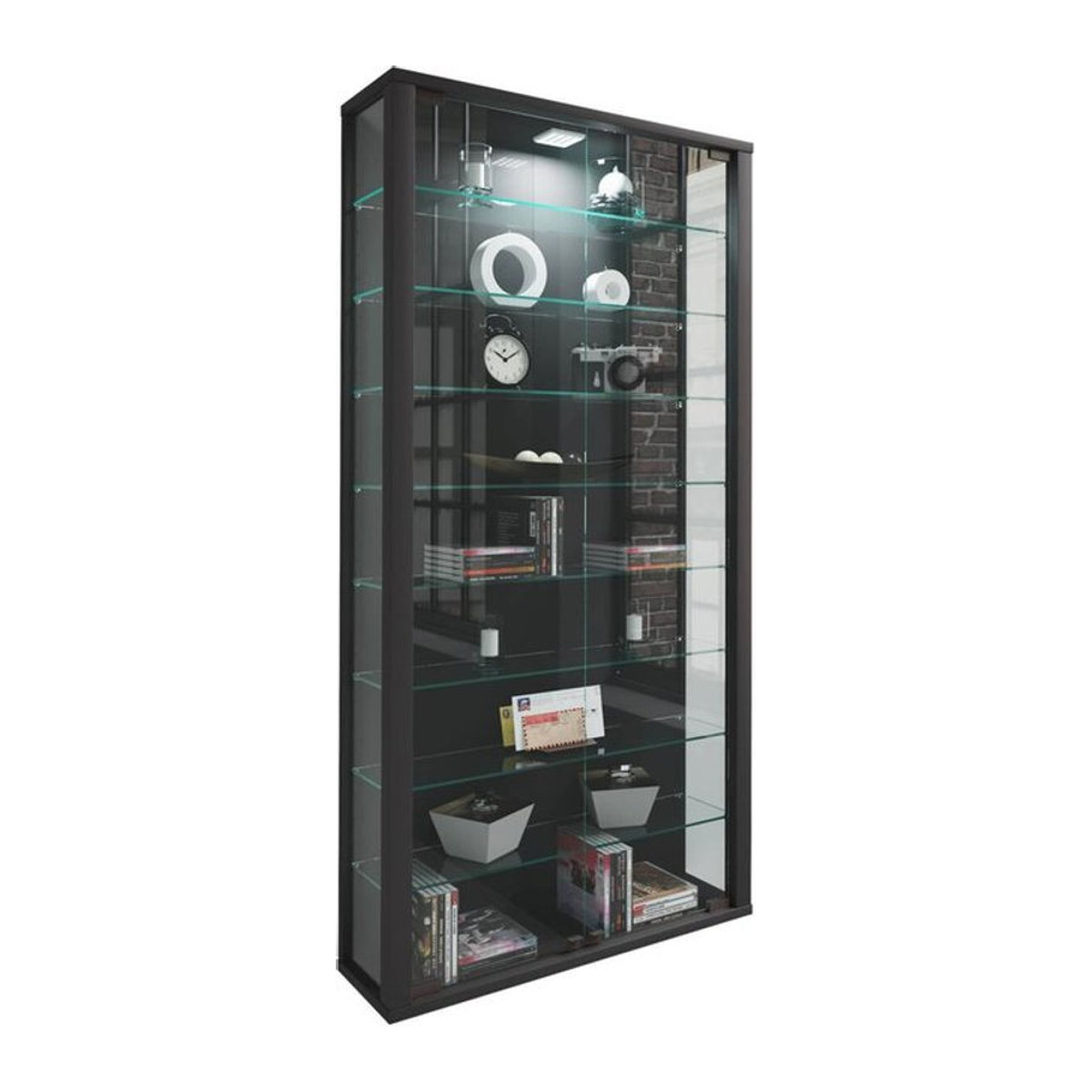 VCM Wandvitrine Vitrosa Maxi in Schwarz mit LED-Beleuchtung aus Glas und Holzwerkstoff, B/T/H: 59 x 18 x 114 cm - Bild 2