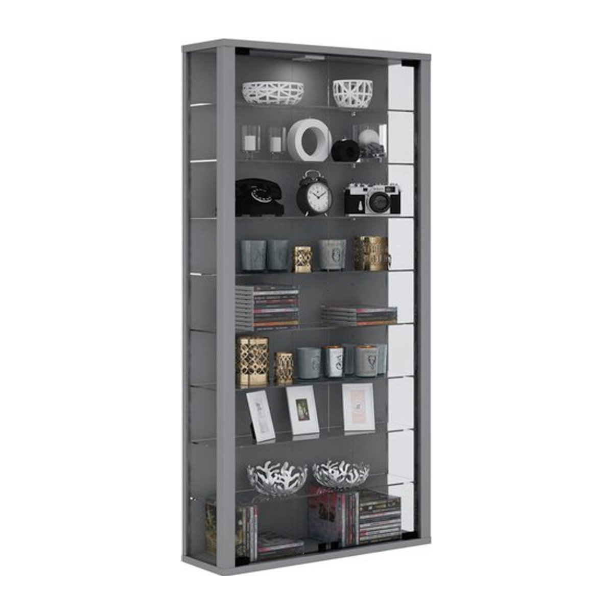 VCM Wandvitrine Vitrosa Maxi in Silber mit LED-Beleuchtung aus Glas und Holzwerkstoff, B/T/H: 59 x 18 x 118 cm - Bild 1